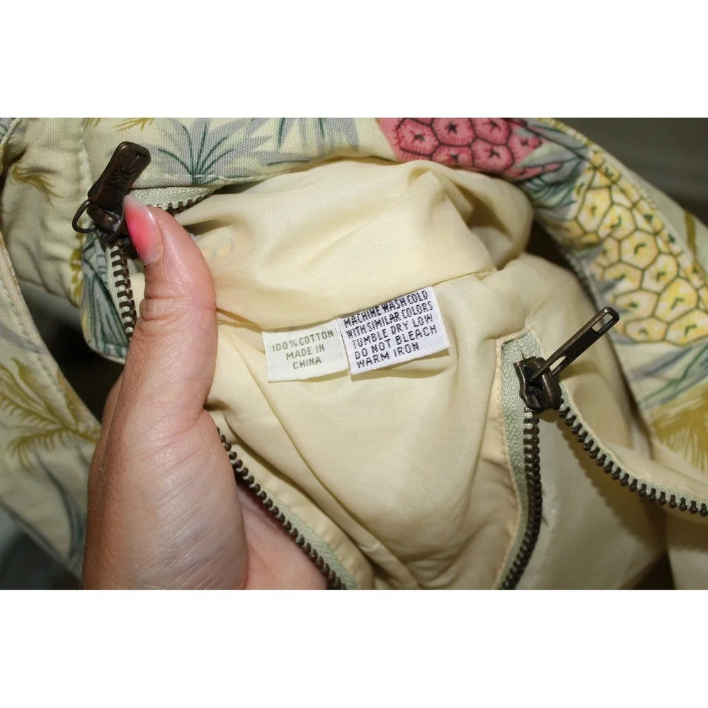 VTG‎ Tommy Bahama Tropical Pineapple Cotton Canvas Hobo Shoulder Bag Green